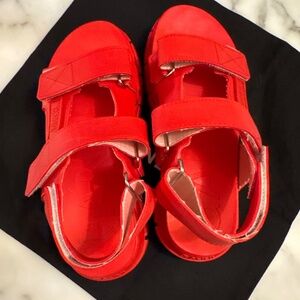 Ganni red lug sole strappy sandals.